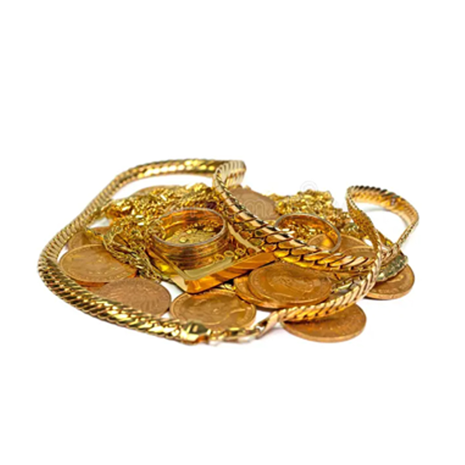 Joyas y monedas hechas de oro